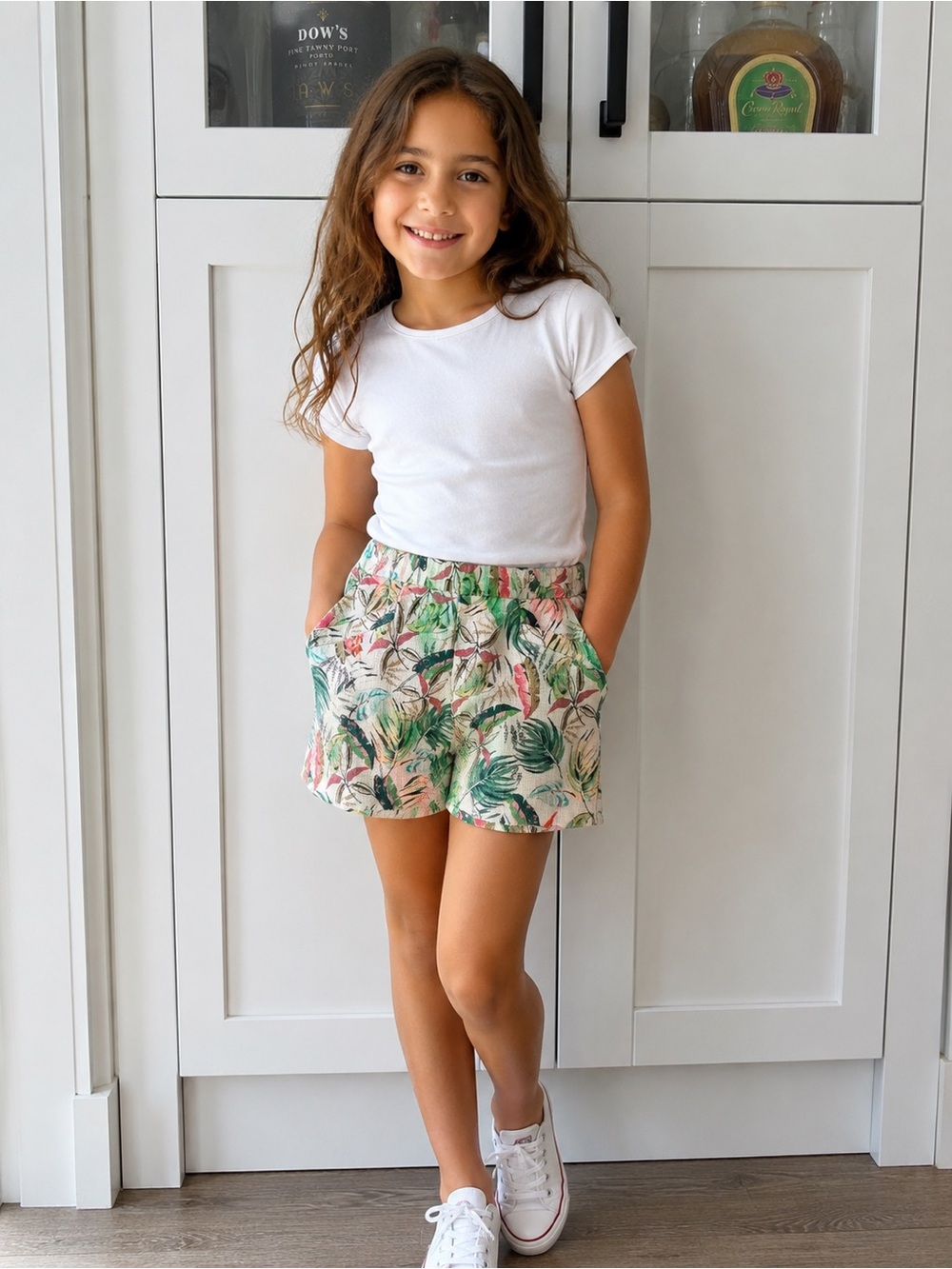 ZARA Girls New Size 9 Green Cream Leaf Floral Print High Rise Shorts
